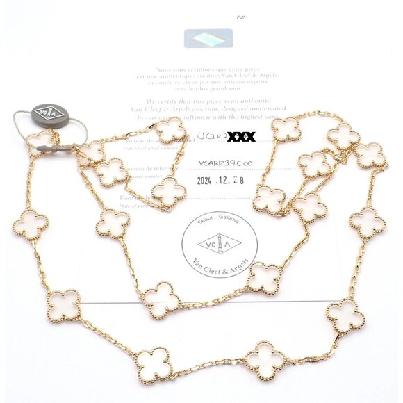 Van Cleef & Arpels 18k Yellow Gold 20 Motif Alhambra Rock Crystal Necklace Cert - Picture 11 of 13